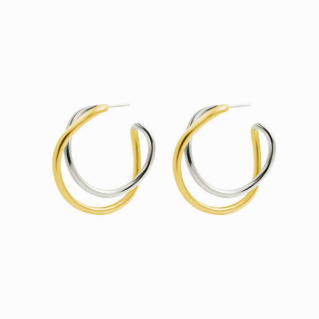 Light Luxury Design, High-End Cold Wind Double-Layer Wire-Wound Hollow Earrings S925 Silver Needle Stud Earrings Temperament Versatile Earrings