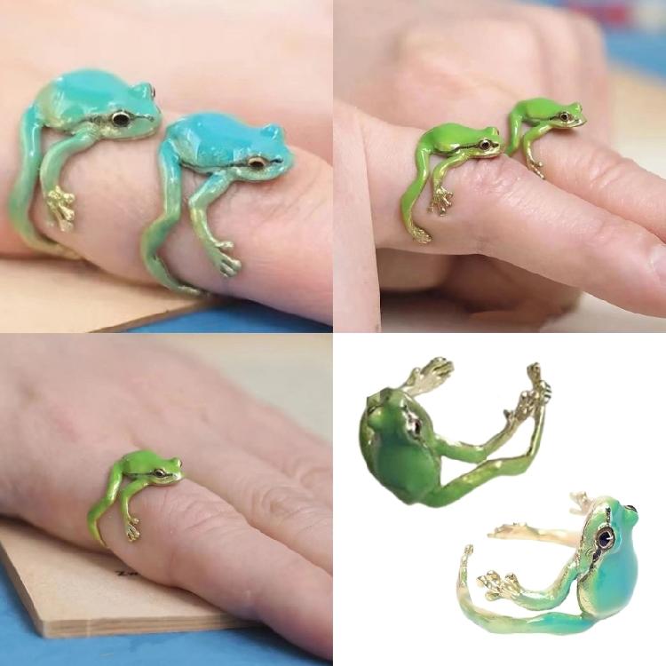 2Pcs Eye Catching Tree Frogs Ring Allergy Free Finger Ring Adjustable Size Ring Stylish Accessory for Men and Women