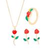 Summer Rose Jewelry Set: Women's Pendant Necklace, Earrings & Ring for Valentine's Day