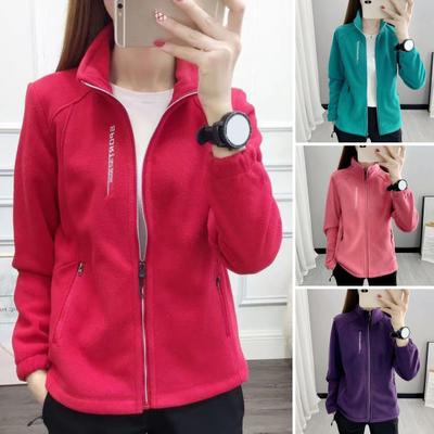 Damenmantel Stehkragen Reißverschluss Polarfleece Sportlicher Stil Lange Ärmel Reißverschlusstaschen Einfarbig Dicke Plüschjacke