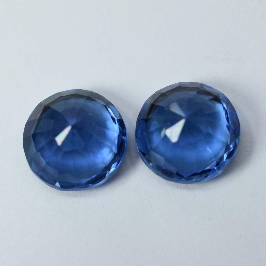 Natural Blue Tanzanite Loose Gemstone Round Shape 18.50 ct Pair for Jewelry Making and Crafts