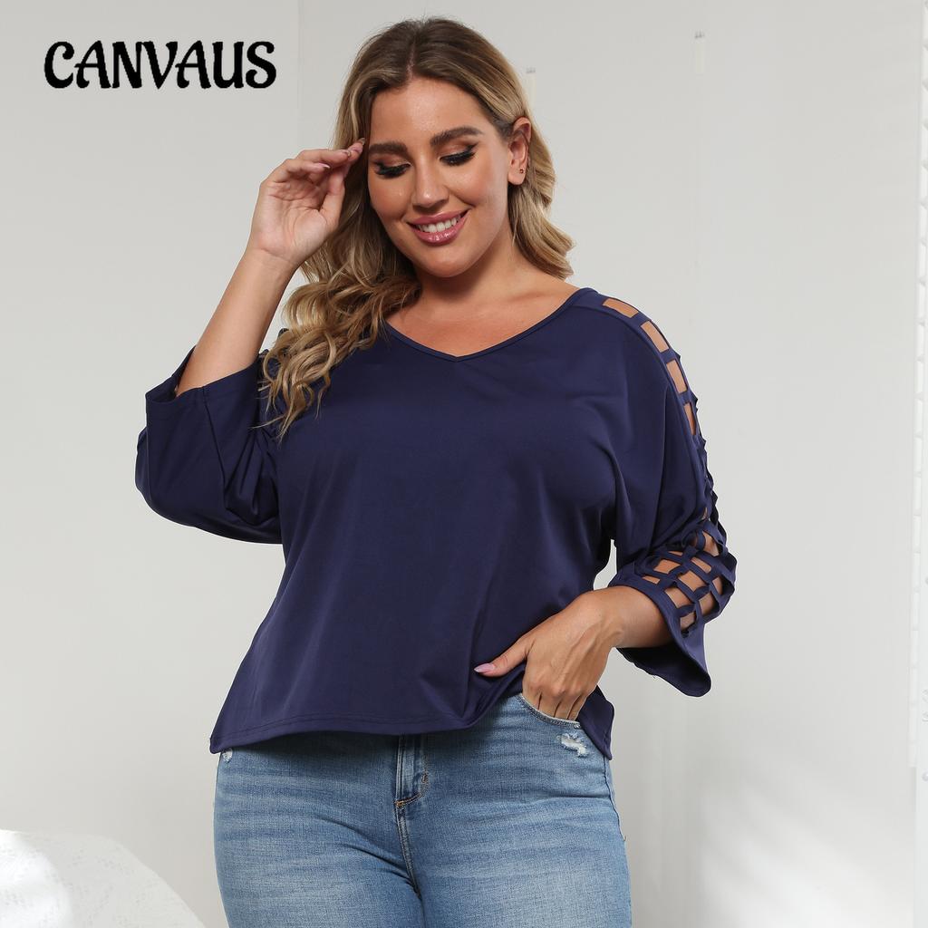 חולצות טי שירט לנשים אביב קיץ סתיו פלוס מידה חלול צווארון V חולצת טריקו חולצה עם שרוולים קצרים
