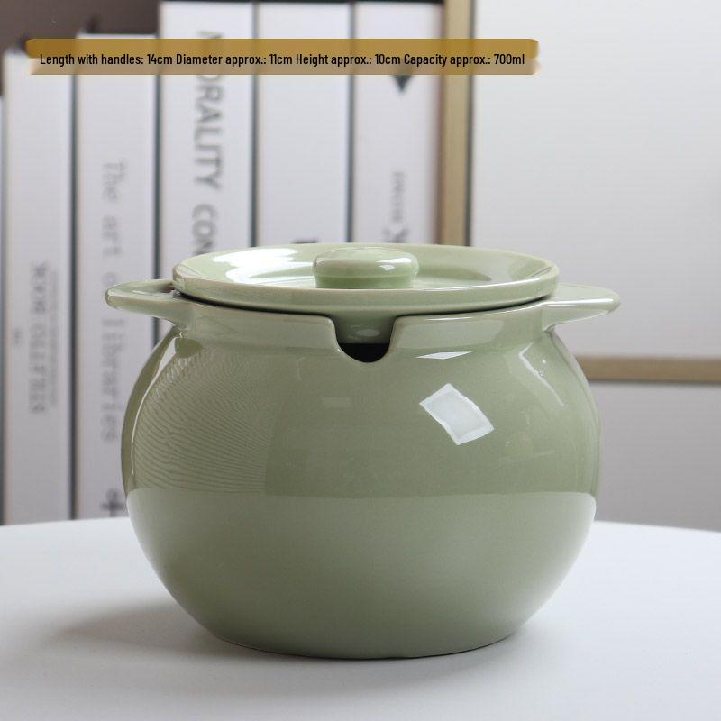 Ceramic Double-Handled Lard Jar with Lid - High-Temperature Resistant Kitchen Oil Storage Pot
