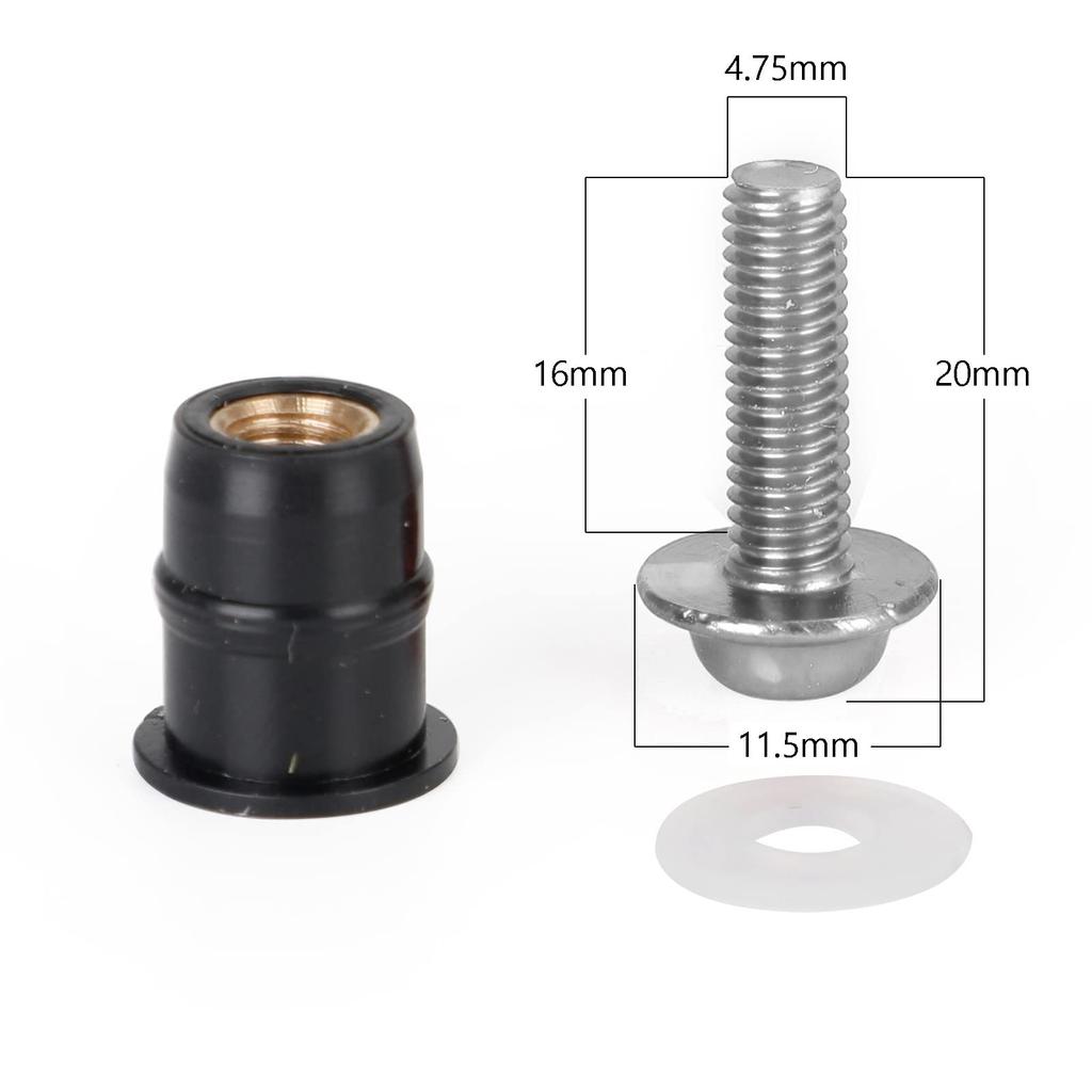 Bruce & Shark Motorcycle 10pcs M5x16mm Screw Bolt Washer Kit Windscreen Shield Alu (Silver)