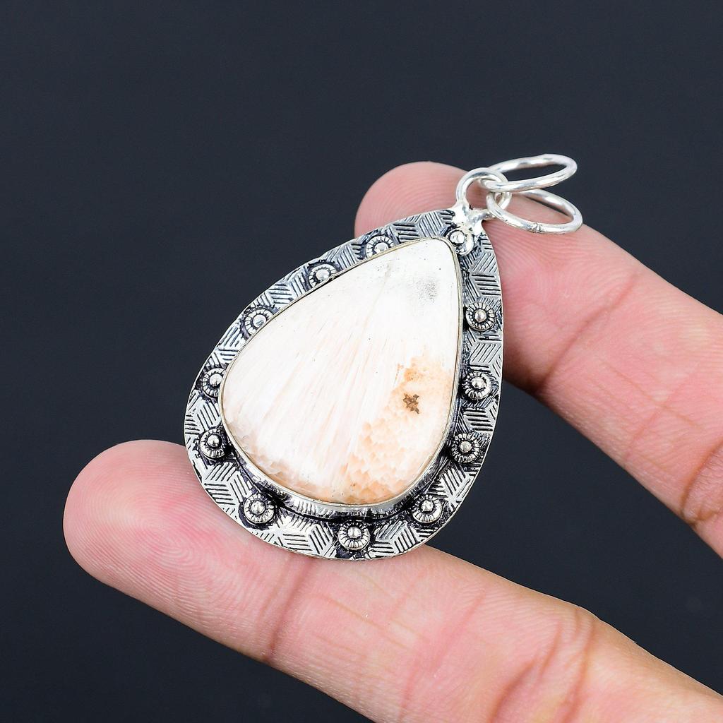 Mothers Day Deal 925 Sterling Silver Scolecite Stone Wedding Handcrafted Pendant