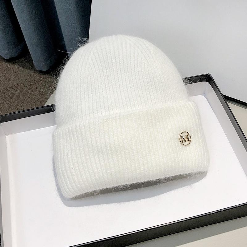 New Knitted Hat for Women Korean Version  Winter Velvet  Thickened  Warm Trendy  Fashionable Lettered  High End Woolen Hat