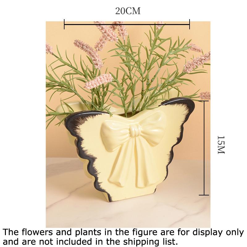 Cute Butterfly Ceramic Vase Bowknot Plant Pot Table Decoration Flowers Arrangement Artificial Flower Vases Room Aesthetic Decor