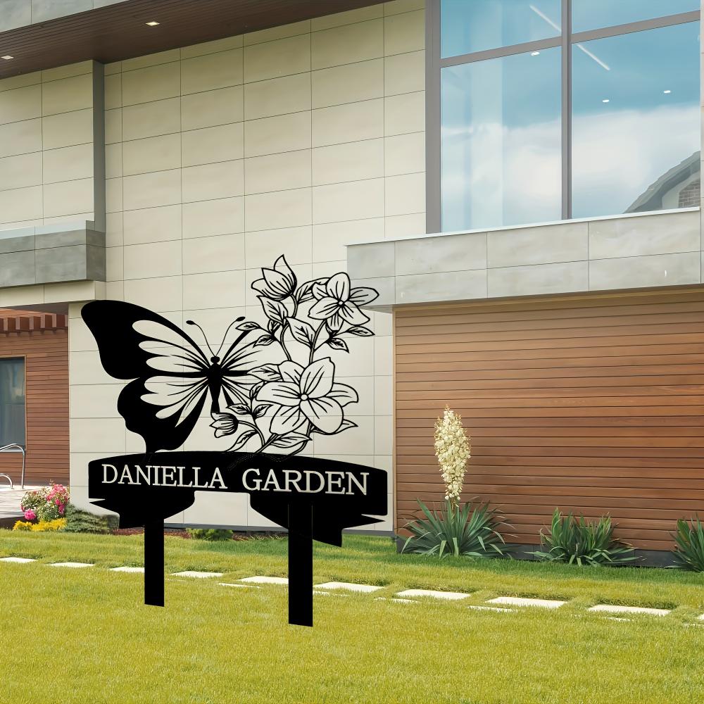 Metal Wall Art Decor, Butterfly Flower Garden Sign, Outdoor Metal Plaque, Easy Hanging for Camping Cabin