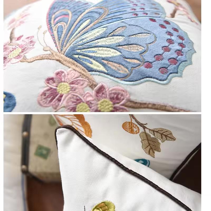 Butterfly Cushion Cover 45x45cm Floral Country Style Pillow Cover Cotton Embroidery Suqare Home Decoration for Living Room