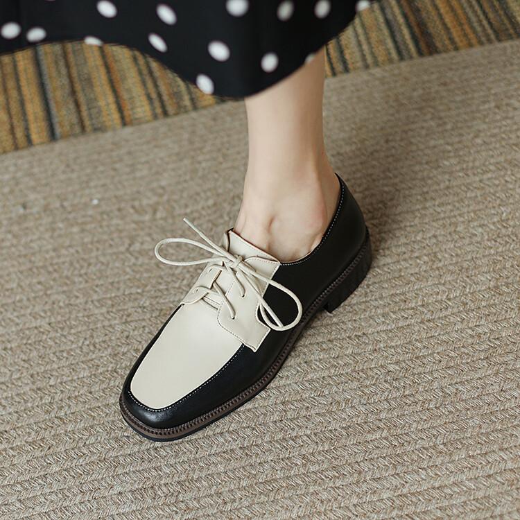 Fashion Summer Shoes Ladies Square Toe Female Footwear British Style Oxfords Women's Autumn 2025 New Retro Dress Preppy Leather Fall Fab