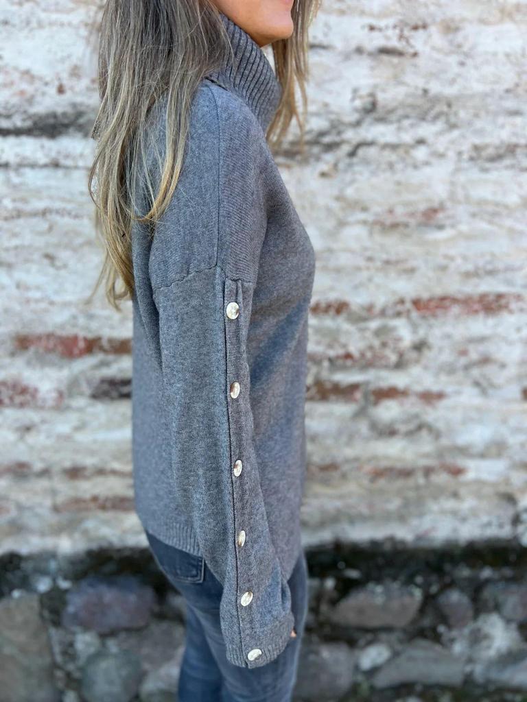 2025 European & American High Neck Button Sweater for Women - Autumn/Winter Casual Knitwear