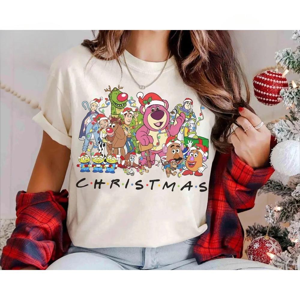 

2025 Retro Toy Story Christmas Shirt Strawberry Bear Woody Buzz Lightyear Christmas TShirt Fashion Casual Trend S