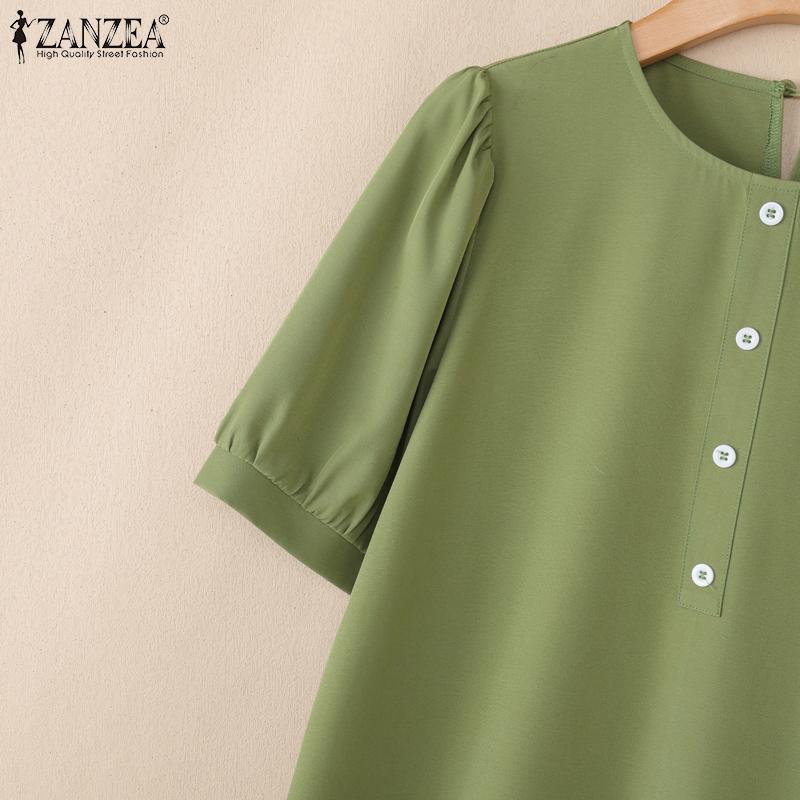ZANZEA Women Casual Round Neck Solid Color Summer Short Sleeve Dress