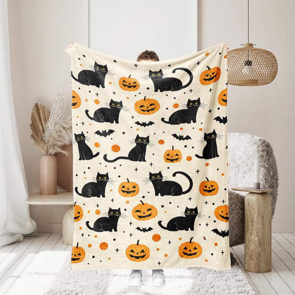 Halloween pumpkin monster bat Printed Blanket for Sofa Bed Travel Camping Living Room Office Conditioning Blanket