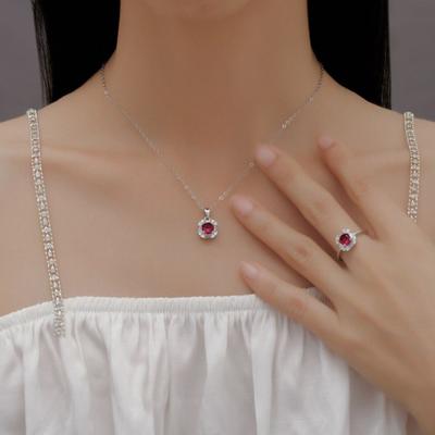 Set di Gioielli Cuore d'Amore Zircone Rosso Collana con Strass Orecchini a Bottone Set Anello Accessori Romantici per Compleanno San Valentino