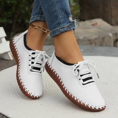 2024 Newest Woman Flats Casual Sew Oxford Shoes Female Lace Up Leather Single Shoes Comfortable Moccasins Loafer Shoes Plus Size