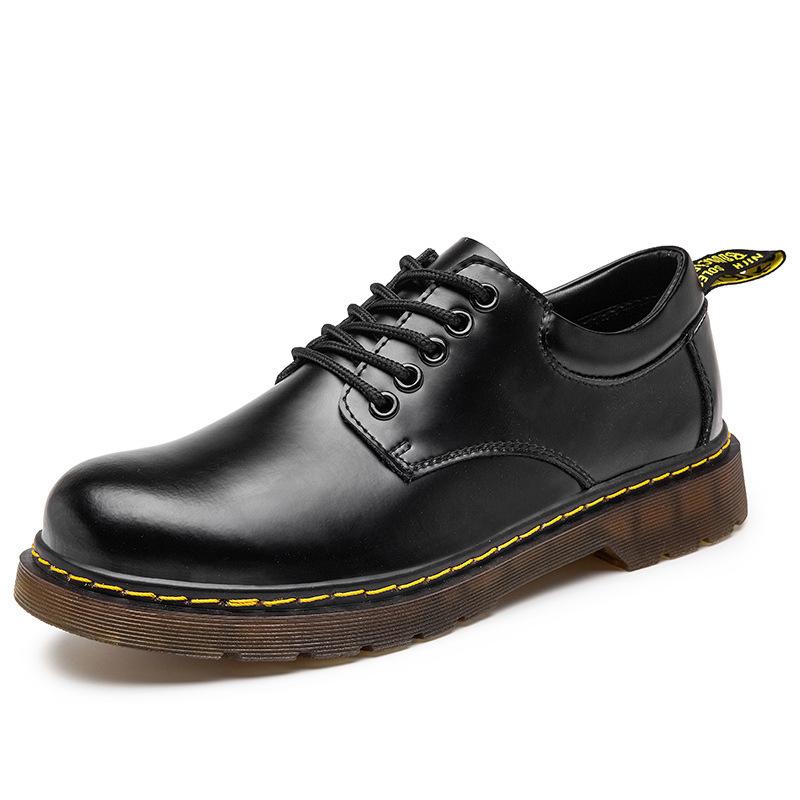 Round head casual leather shoes muffin bottom tooling low-top Martin shoes men's leather heightening retro