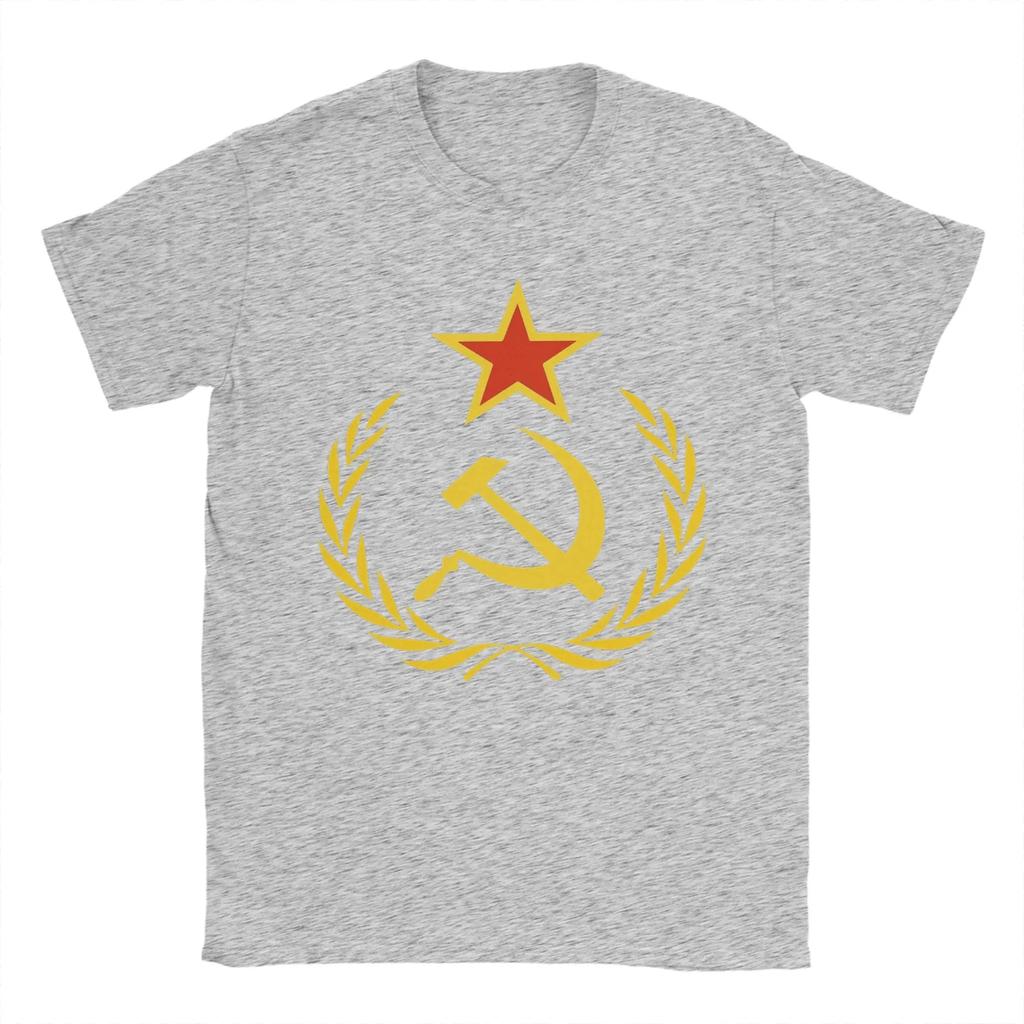 CCCP Soviet Hammer and Sickle Star Marxist T-Shirts for Men Round Collar Pure Cotton T Shirts  Short Sleeve Tees Summer Tops