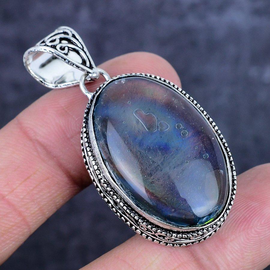 Natural Blue Triplet Opal Gemstone 925 Sterling Silver Pendant 2.01" ETC-14293