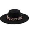 New Retro Ethnic Style. Eaves Wool Woolen Felt Hat Concave and Convex Top Men's and Women's Top Hats, Big Eaves Thick Gold Chain Hat