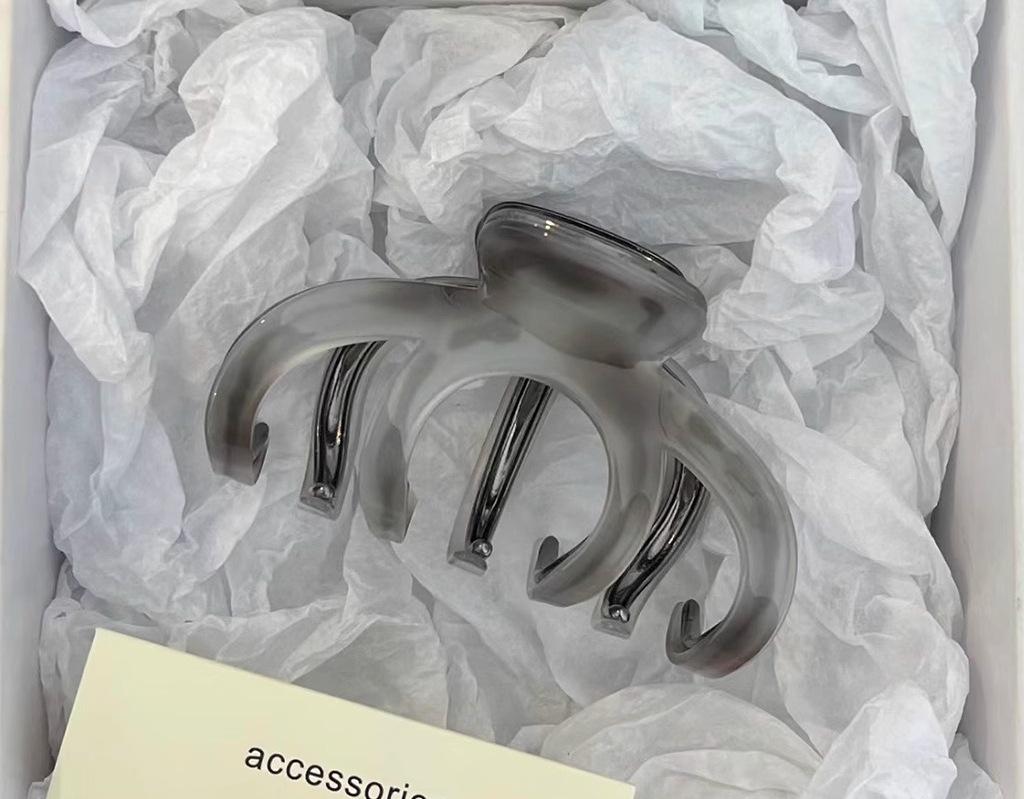 High-End Metal Acetate Ash Blue Hair Clip: Women's Elegant Large Shark Clip Headdress