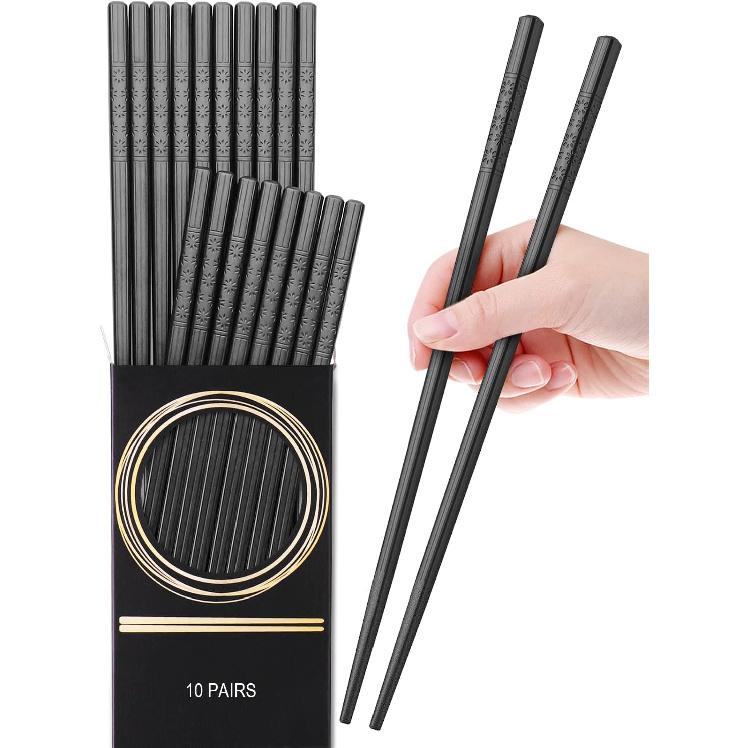 GLAMFIELDS 10 Pairs Fiberglass Chopsticks, Reble Japanese Chinese Chop Sticks Dishwasher Safe, Non-Slip, 9 1/2 inches