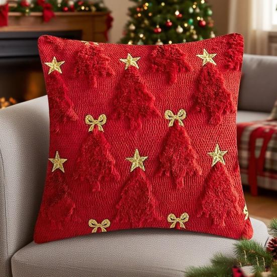 Christmas Pillowcase 3D Embroidery Tree Pattern Winter Holiday Throw Pillow Cushion Cover Festive Home Decor
