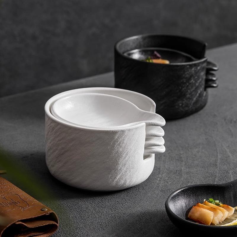 Keramische Gewürzplatte mit Steinstruktur und Aufbewahrung, hochwertige Haushalts-Essigplatte, Hot Pot Snack-Dip-Plattenset-Kombination