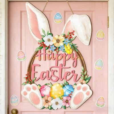 Décoration de Pâques pratique et facile à suspendre en forme de lapin en bois - Meilleure vente