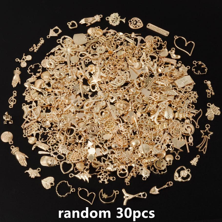 KC Gold Color Random Mix Cute Metal Charm Heart Moon Flower Pendants For Jewelry Making Supplies Handmade Bracelets Charms Bulk