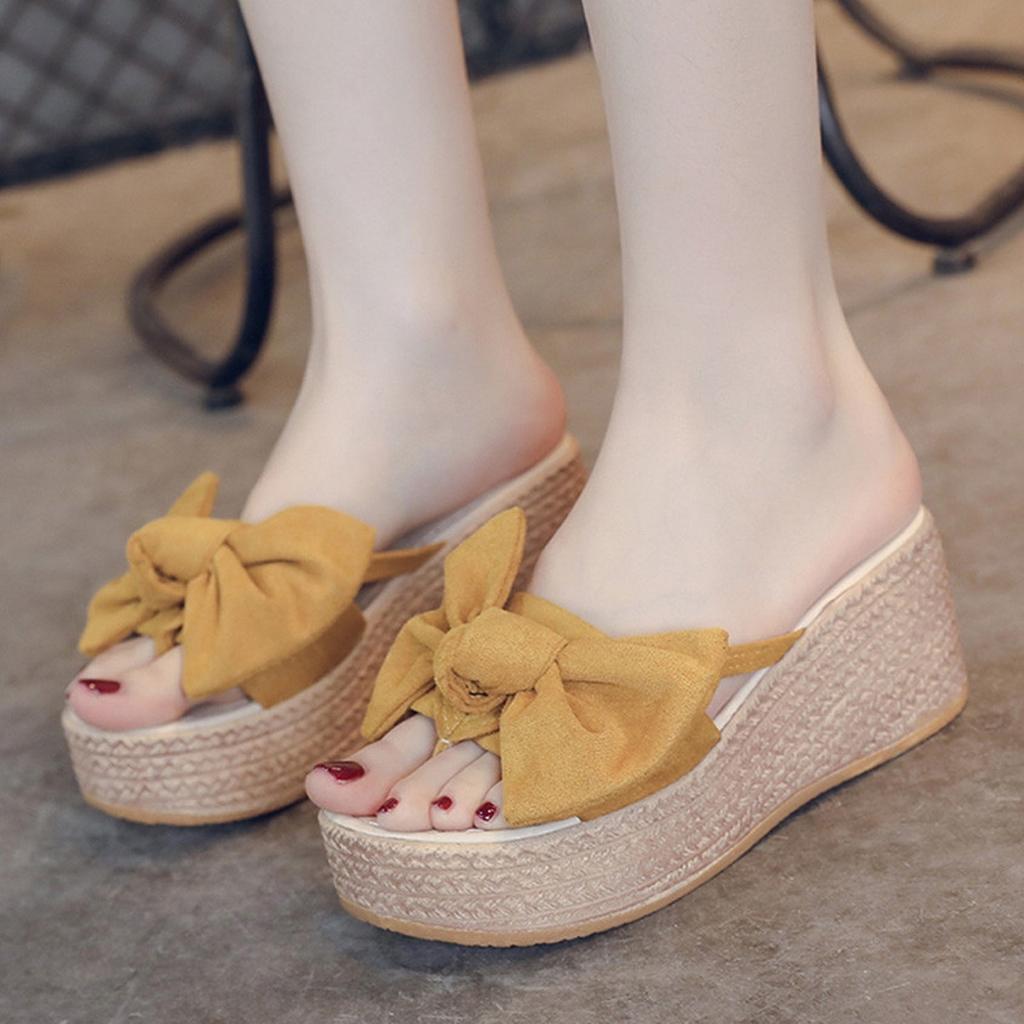 Butterfly-Knot Wedges Roman Beach Slippers Shoes Womens Open Fashion Microwavable Slippers Women Slippers For Women House Shoes