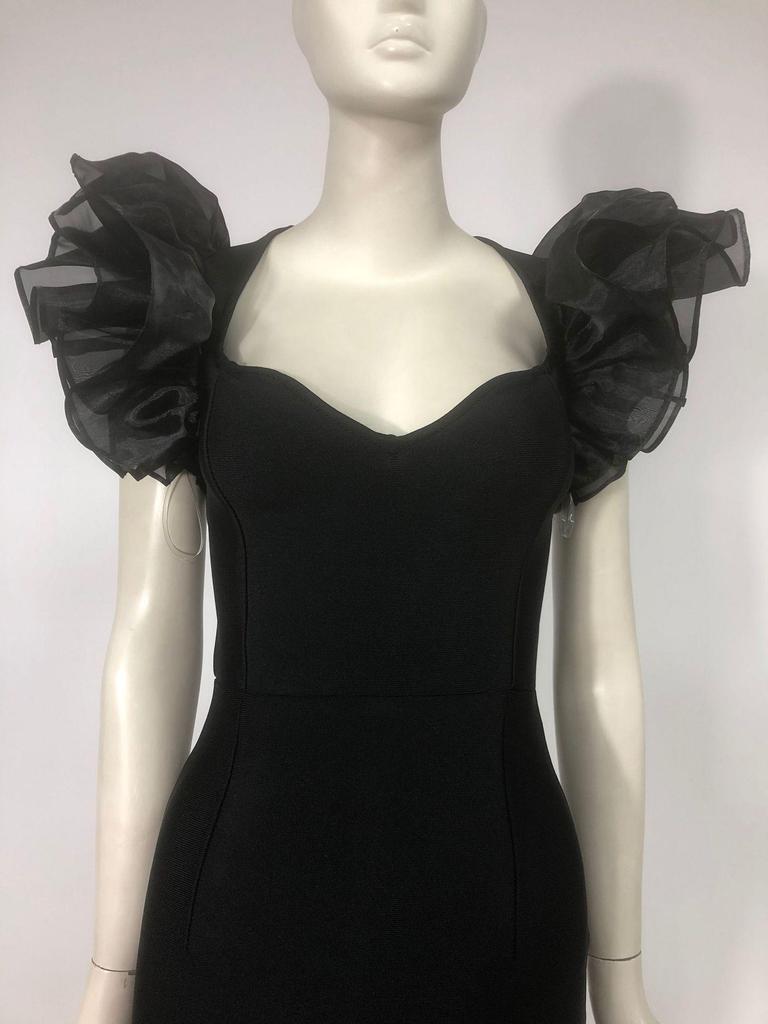 Women's Elegant Mesh Ruffle Sleeve Backless Bodycon Dress