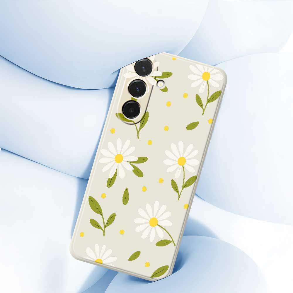 For Samsung Galaxy A36 5G Case White Flowers Green Leaves Pattern Printing Straight Edge TPU Phone Back Cover