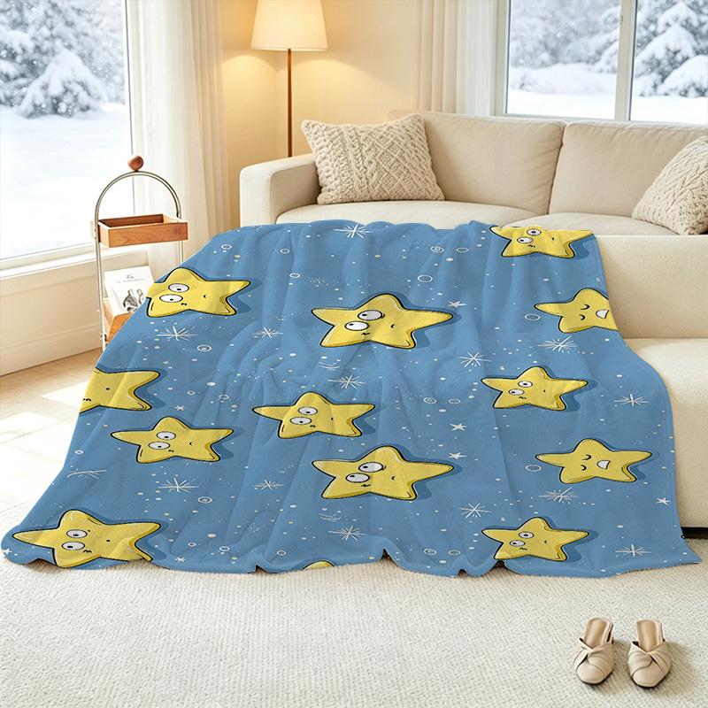 Star Cartoon Flannel Fleece Blanket – Lightweight, Soft Cozy & Warm, Perfect for Home, Couch Napping, Bay Window Decor, Christmas & Halloween