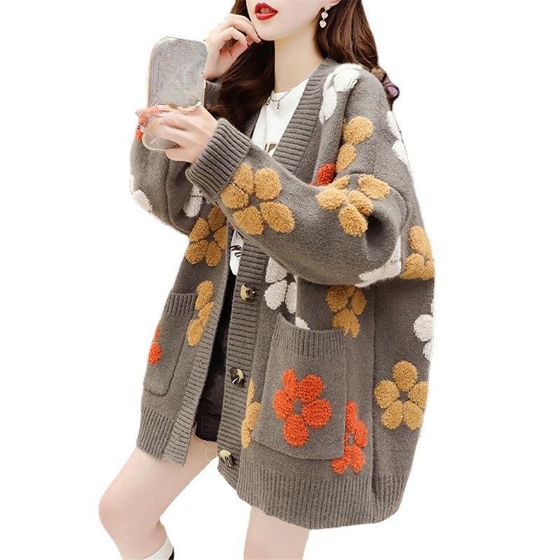 Sweet Sweater Jacket Women's Fall and Winter Women's Small Fresh Lazy Wind Knitted Cardigan Tide Comfortable Versatile and Fashionable