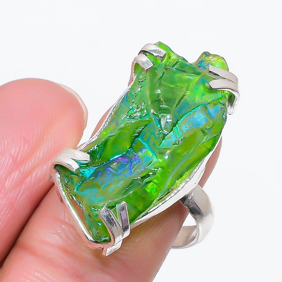 

Natural Green Titanium Quartz 925 Sterling Silver Jewelry Ring Size 8 S3q16