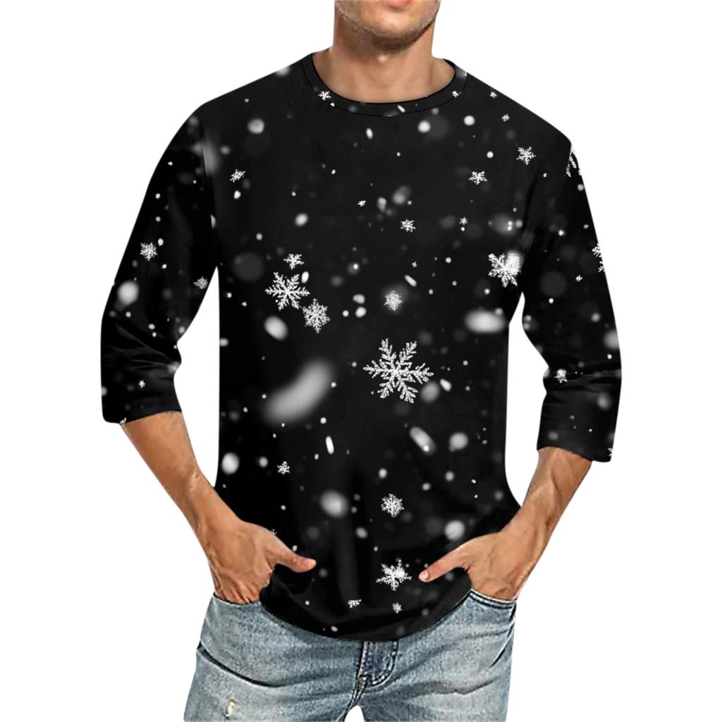 Men'S Round Neck Three-Quarters Sleeve Top Casual Fashion T-Shirt