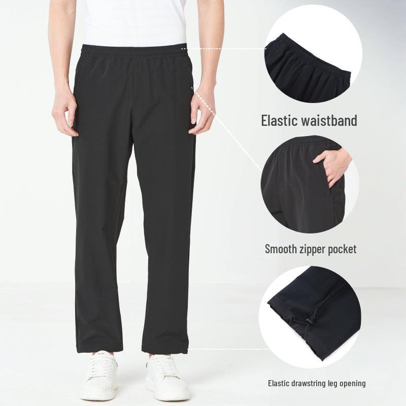 Men's Quick-Dry Elastic Straight-Leg Ice Silk Pants - Versatile, Cool, Thin Sportswear for Sun Protection and Casual Wear