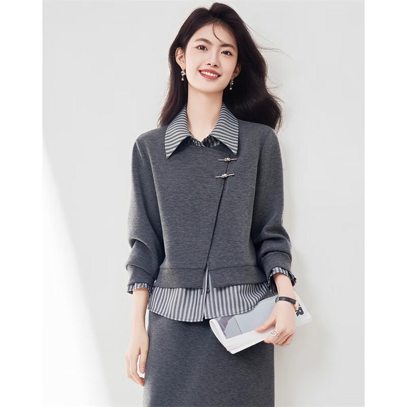 Women s Spliced Faux Two-Piece Long-Sleeve Sweatshirt L