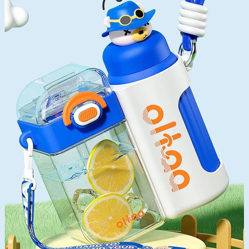 

Детская термокружка с трубочкой, стакан для воды для девочек, высокая красота, нержавеющая сталь, пластик, милый, школьный, специальный двойной стакан для питья 0.72L синий