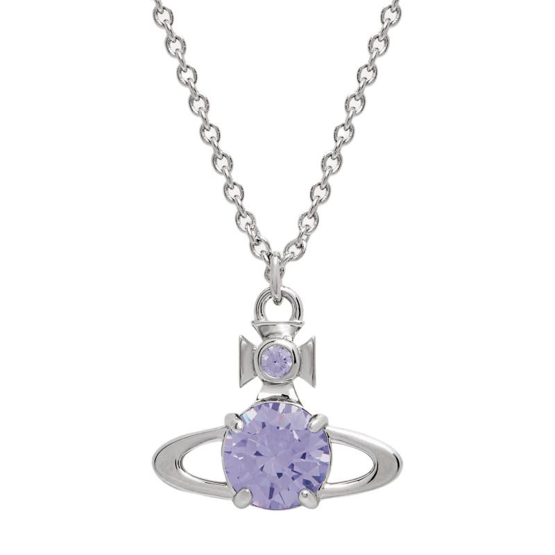 Vivienne Westwood Reina Large Saturn Crystal Design Necklace Unisex necklace Silver Blue 630203GL-02P691 Box+Shopping Bag