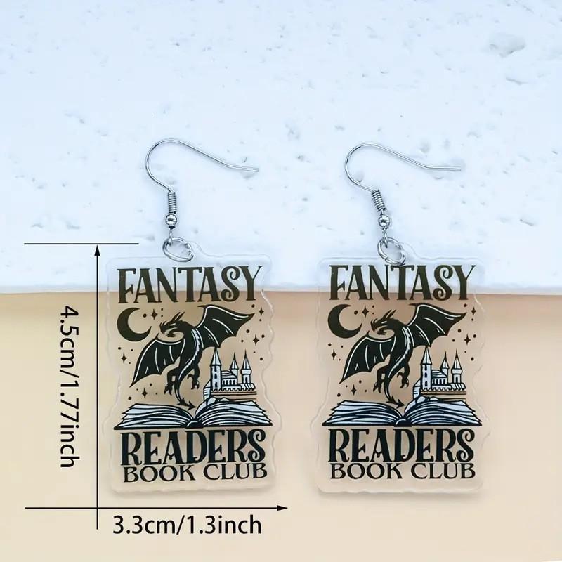 New Whimsical Bookworm Pendant Earrings 2D Flat Unique Inspirational Poster Earrings 4.5cm