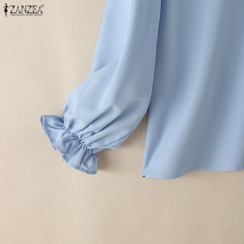 ZANZEA Women Casual Round Neck Long Sleeve Solid Color Loose Blouse