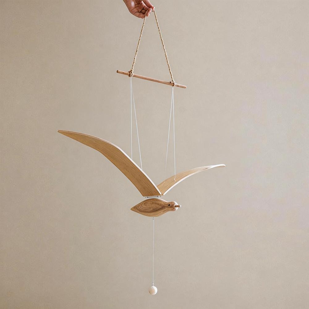 Hand Carved Wooden Seagull Hanging Wind Chime Aerial Pendant Flying Seagull Home Decor Window   Nursery Children's Room Hanging