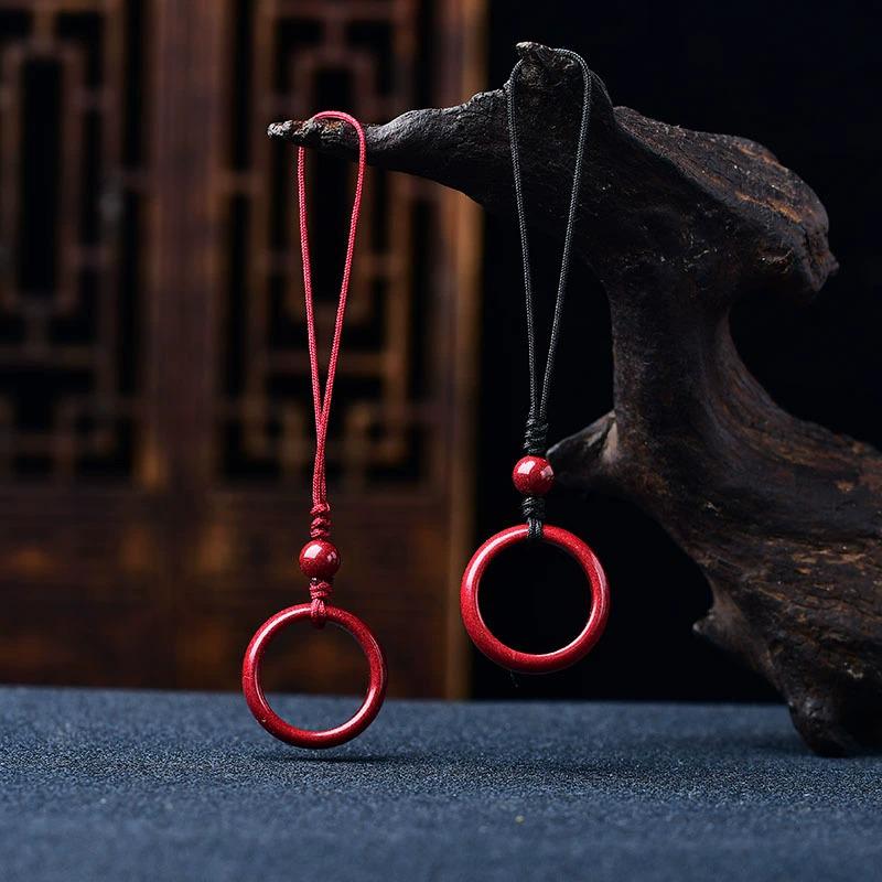 Cinnabar Phone Chain Lanyard with Purple Gold Sand USB Pendant & Anti-Lost Ring for Couples