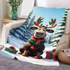 Cheerful Cartoon Reindeer Winter Holiday Throw Blanket - Cozy Faux Fur Blanket Featuring Friendly Reindeer with Green Accented A