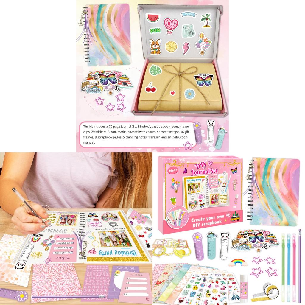 Diy Diary Set For Boys And Girls With Scrapbook Craft Supplies For Kids Age 4 Plus Gift Idea