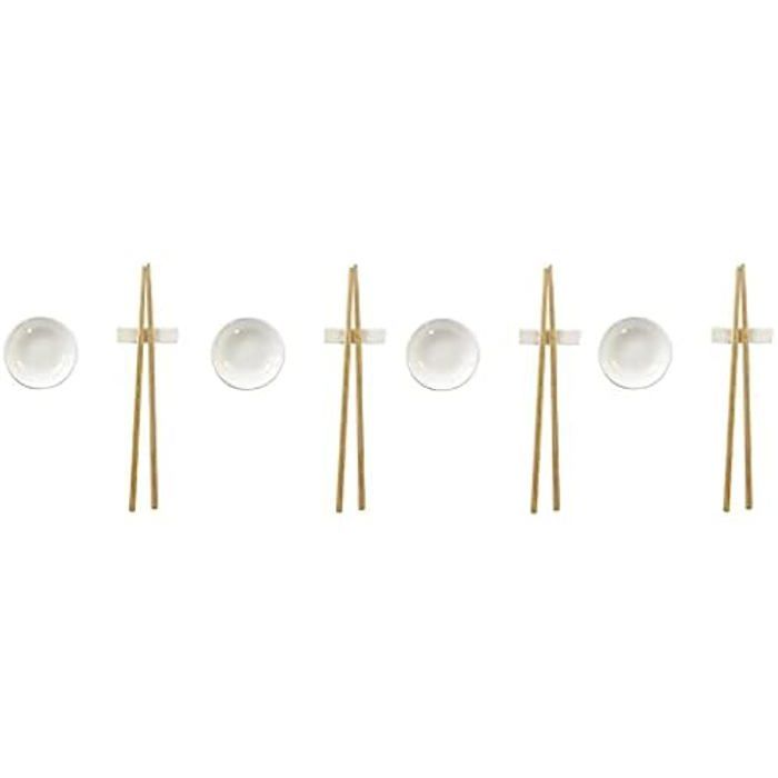 Ensemble De Sushi - DKD Home Decor - Standard - Bambou - Grès - 27,3x20,3 Cm - Blanc Naturel