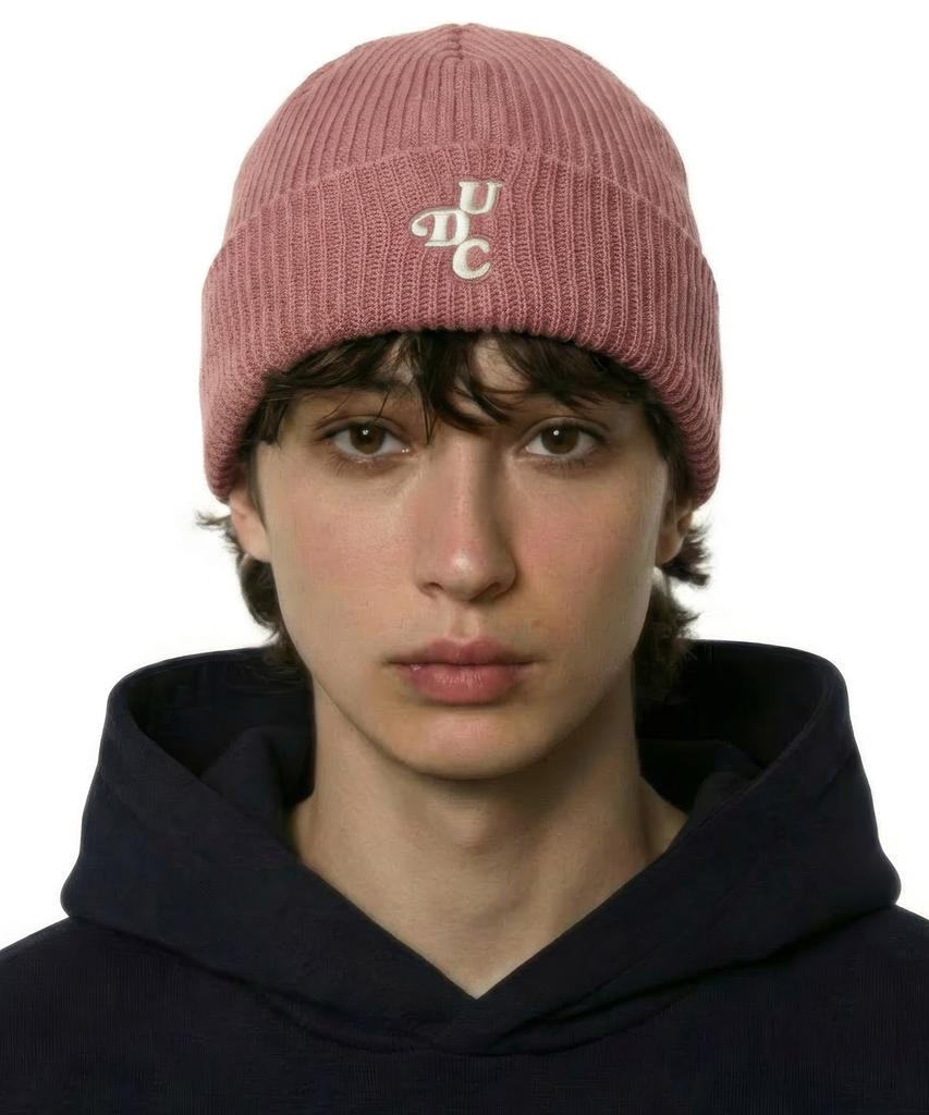 Eondeokeonteulol Winter Short Beanie Ribbed Knit Logo Embroidery Unisex Beanie Hat Beanie / Original Script / Pink