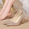 Main dress wedding shoes Hexiu wedding dress two wear bridal shoes women's 2025 new golden crystal high heels are not tired of wedding